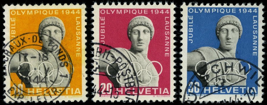 SCHWEIZ BUNDESPOST 428-30y O, 1944, Olympische Spiele, Kürzere Fasern, Prachtsatz, Mi. 100.- - 1843-1852 Correos Federales Y Cantonales