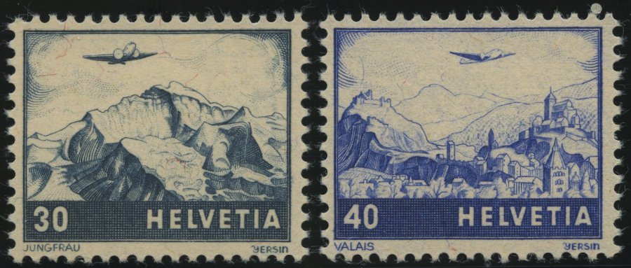 SCHWEIZ BUNDESPOST 506/7 **, 1948, Flugzeug über Landschaften, Pracht, Mi. 70.- - 1843-1852 Correos Federales Y Cantonales