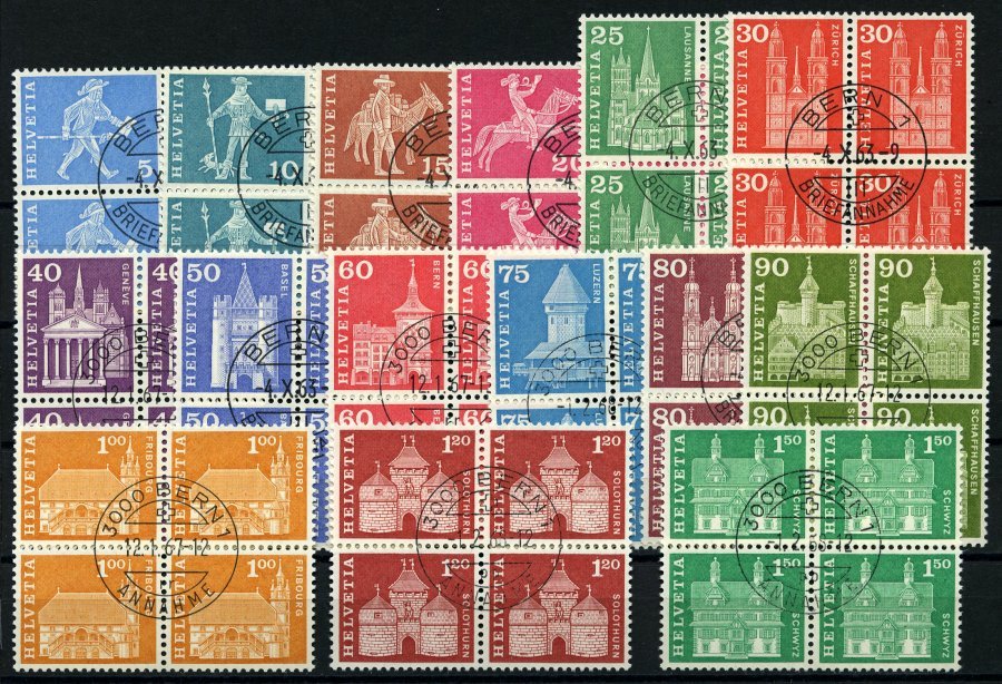 SCHWEIZ BUNDESPOST 696-712y VB O, 1963-68, Postgeschichtliche Motive Und Baudenkmäler, Phosphoreszierendes Papier, In Vi - 1843-1852 Federal & Cantonal Stamps