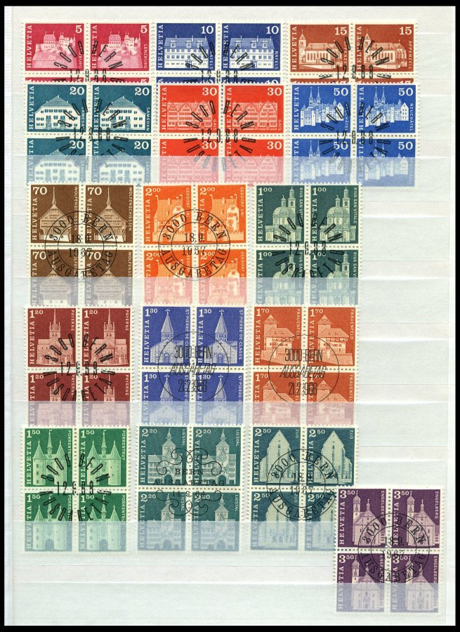 SCHWEIZ BUNDESPOST Aus 802-86 VB O, 1964-68, Postgeschichtliche Motive Und Baudenkmäler In Viererblocks Mit Zentrischen - 1843-1852 Correos Federales Y Cantonales