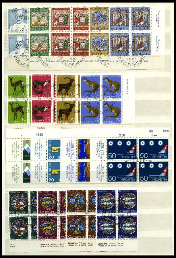 LOTS VB o, 1962-71, saubere Partie verschiedener zentrisch gestempelter Viererblocks, nur komplette Ausgaben, Pracht, Mi