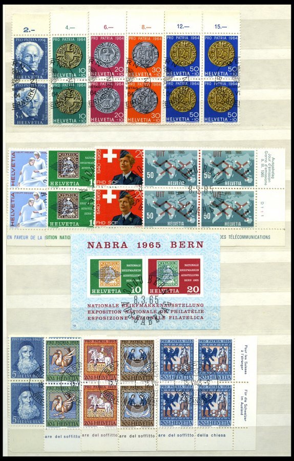 LOTS VB o, 1962-71, saubere Partie verschiedener zentrisch gestempelter Viererblocks, nur komplette Ausgaben, Pracht, Mi