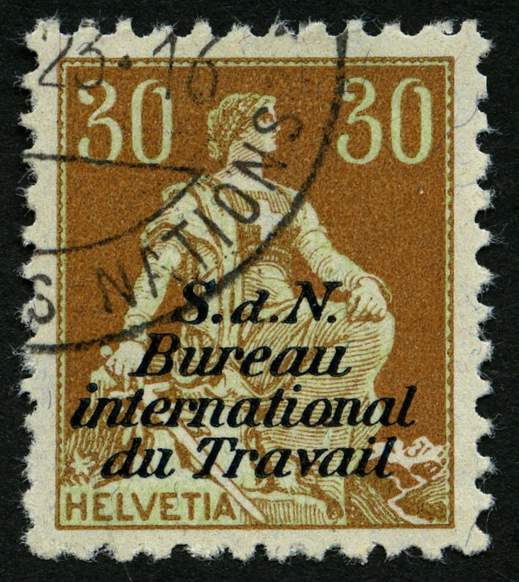 BIT/ILO 5x O, 1923, 30 Rp. Braunorange/hellgrün, üblich Gezähnt Pracht, Mi. 90.- - Officials