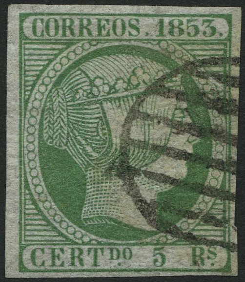 SPANIEN 20 O, 1853, 5 R. Hellgrün, Pracht, Mi. 120.- - Used Stamps