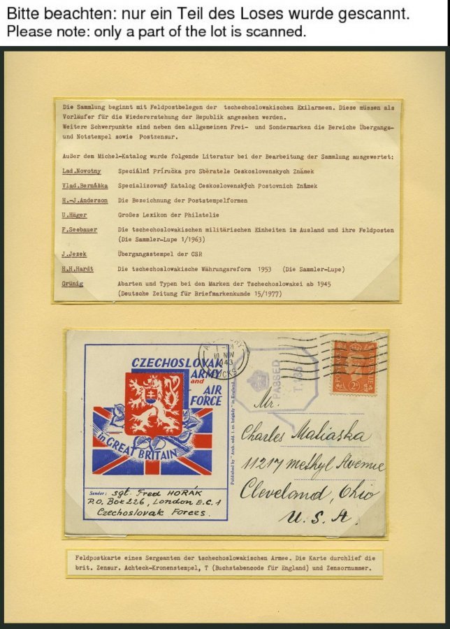 TSCHECHOSLOWAKEI Brief,o,*, **, 1940-48, interessante Sammlung mit 27 Bedarfsbelegen, dabei Feldpost, Zensurbelege, dazu