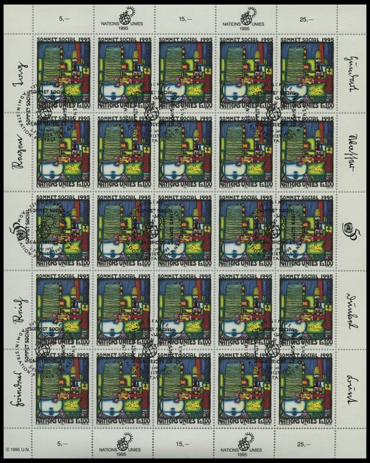 UNO - GENF 262KB O, 1995, Weltgipfel Für Soziale Entwicklung Im Kleinbogen Mit Ersttagssonderstempel, Pracht, Mi. 55.- - Altri & Non Classificati