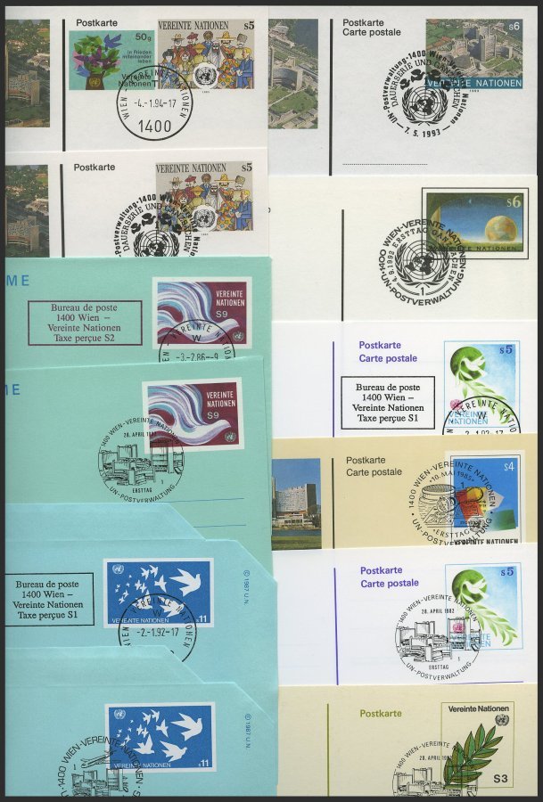UNO - WIEN 1982-94, Komplette Gebrauchte Partie Ganzsachen (P 1-8) Und Luftpostfaltbriefe (LF 1-4), 12 Prachtbelege, Mi. - Otros & Sin Clasificación