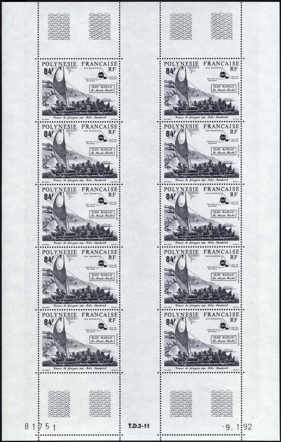 FRANZÖSISCH-POLYNESIEN 580KB **, 1991, 84 Fr. Die Welt Der Polynesier Im Kleinbogen (10), Pracht - Unused Stamps