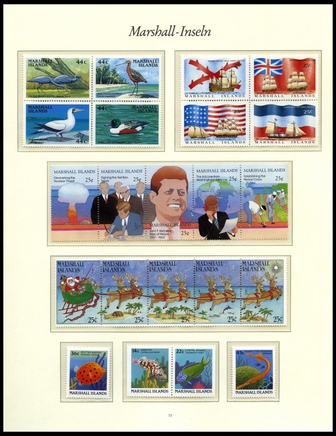 MARSHALL-INSELN **, Postfrische Sammlung Marshall Inseln Von 1984-90 Im Borek Falzlosalbum, Fast Komplett Mit Viererbloc - Islas Marshall