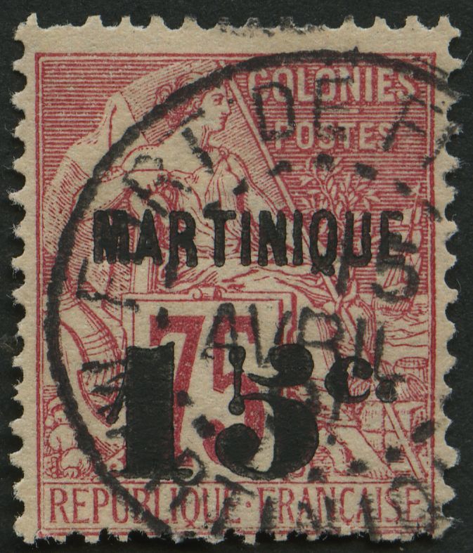 MARTINIQUE 17 O, 1888, 15 C. Auf 75 C. Karmin, Feinst/kleiner Zahnfehler, Signiert Köhler, Mi. 150.- - Otros & Sin Clasificación