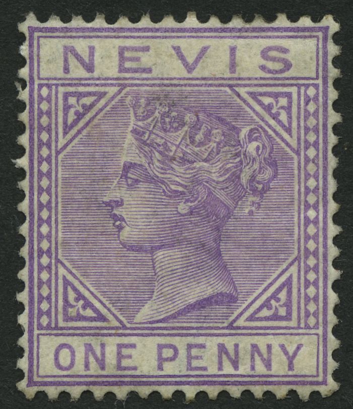 NEVIS 15 *, 1882, 1 P. Lila, Falzreste, Feinst, Mi. 110.- - St.Kitts Y Nevis ( 1983-...)
