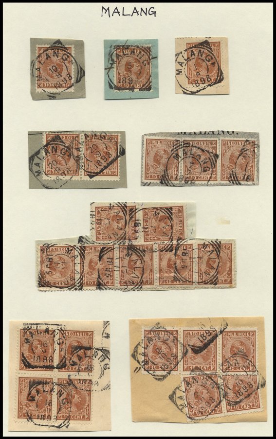 NIEDERLÄNDISCH-INDIEN 1896-1899, Saubere Sammlung Viereck-Ortsstempel Auf 187 Briefstücken Von AMBARAWA Bis WLINGI, Selt - India Holandeses