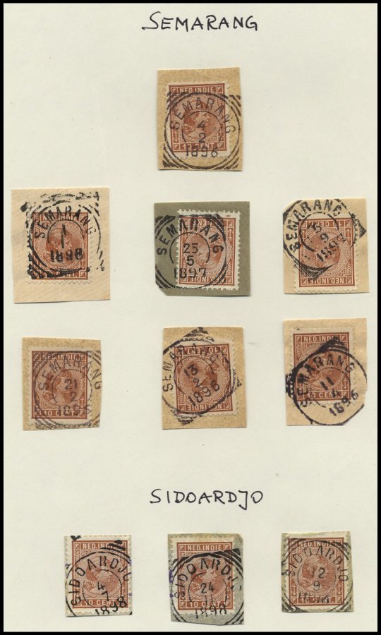 NIEDERLÄNDISCH-INDIEN 1896-1899, Saubere Sammlung Viereck-Ortsstempel Auf 187 Briefstücken Von AMBARAWA Bis WLINGI, Selt - India Holandeses