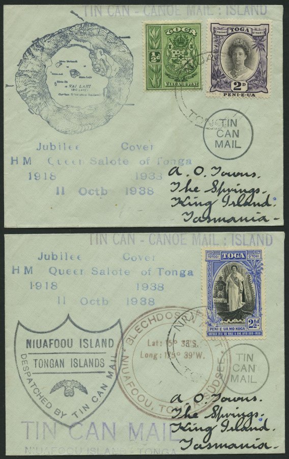 TONGA 39,56,72 BRIEF, 1938, TIN CAN MAIL, 2 Verschiedene Belege Mit Diversen Stempeln, Pracht - Tonga (1970-...)