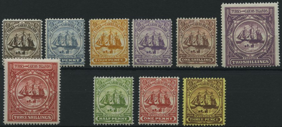 TURKS- UND CAICOS-INSELN 36-45 *, 1900-05, 2 P. - 3 Sh. Und 1/2 P. - 3 P., Falzrest, 10 Prachtwerte, Mi. 186.- - Turcas Y Caicos