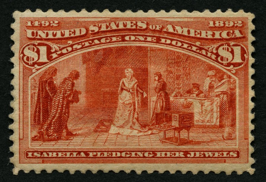 USA 84 *, Scott 241, 1893, 1 $ Columbus-Weltausstellung, Falzreste, Normale Zähnung, Pracht, $ 1100 - Other & Unclassified