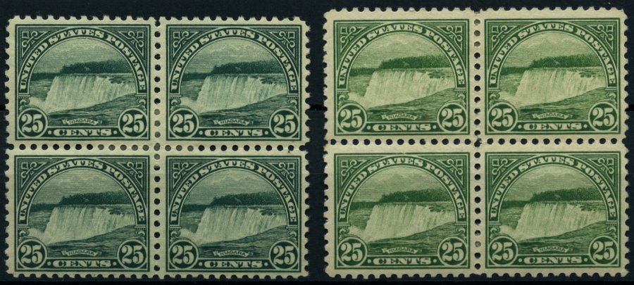 USA 280Aa,b VB *, Scott 568, 1922, 25 C. Niagarafälle, Gezähnt L 11, Beide Farben, In Viererblocks, Falzreste, Pracht - Other & Unclassified