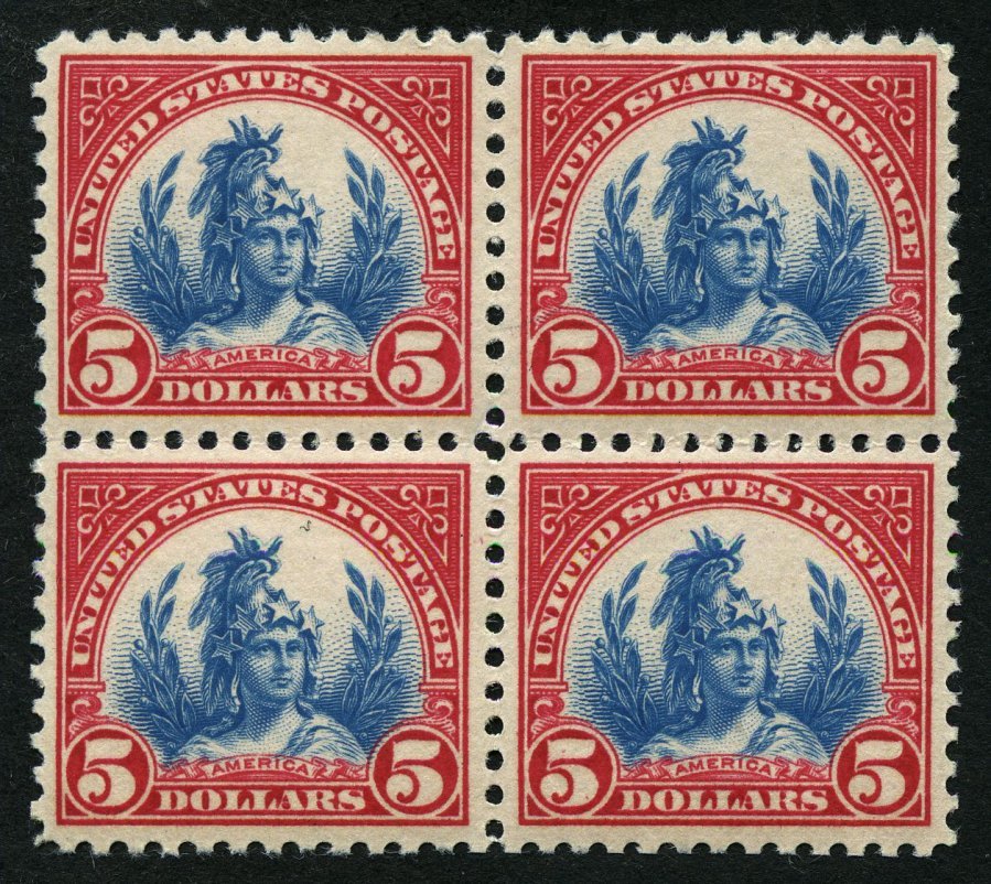 USA 285a VB **, Scott 573, 1923, 5 $ Karmin/blau Allegorie Amerika Im Postfrischen Viererblock, Pracht - Otros & Sin Clasificación