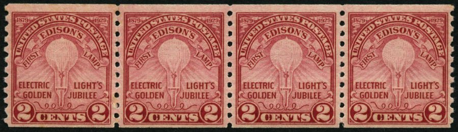 USA 317D **, Scott 656, 1929, 2 C. Edison, Senkrecht Gezähnt 10, Im Waagerechten Viererstreifen, Postfrisch, Pracht, $ 9 - Other & Unclassified