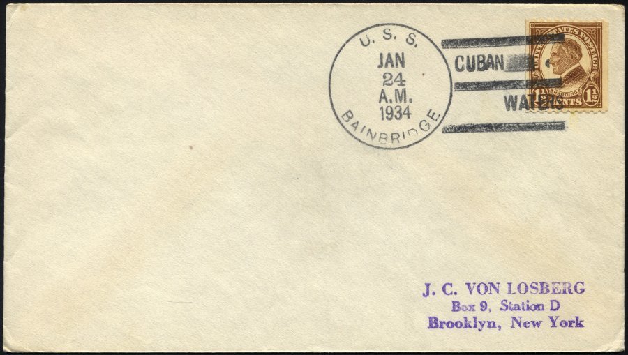 FELDPOST 1934, Militärbrief Mit K1 Vom US-Kriegsschiff U.S.S. BAINBRIDGE Aus Den Gewässern Vor Kuba CUBAN WATERS, Pracht - Used Stamps