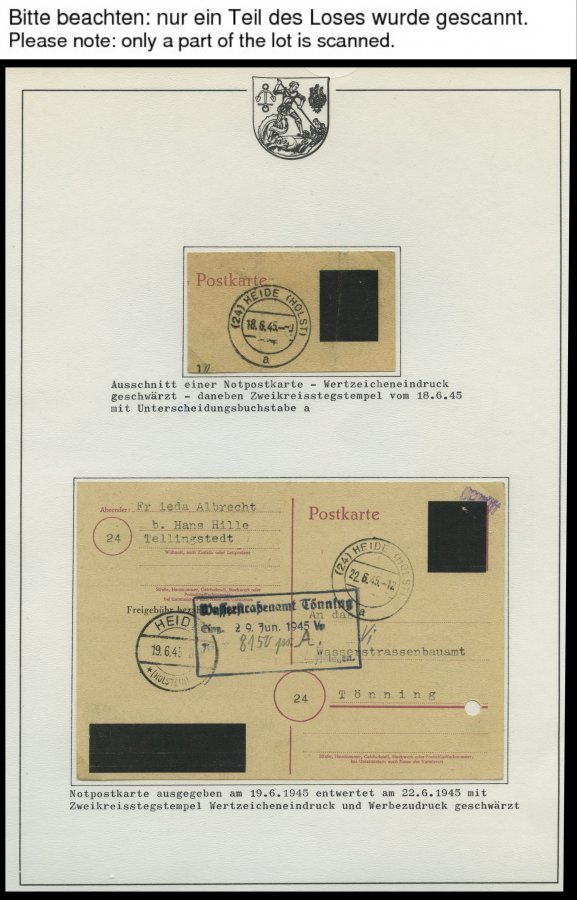 SLG., LOTS DEUTSCHLAND 1945 - ca. 1960, Stempelsammlung Heide in Holstein in 3 Bänden, überwiegend Belege der Alliierten