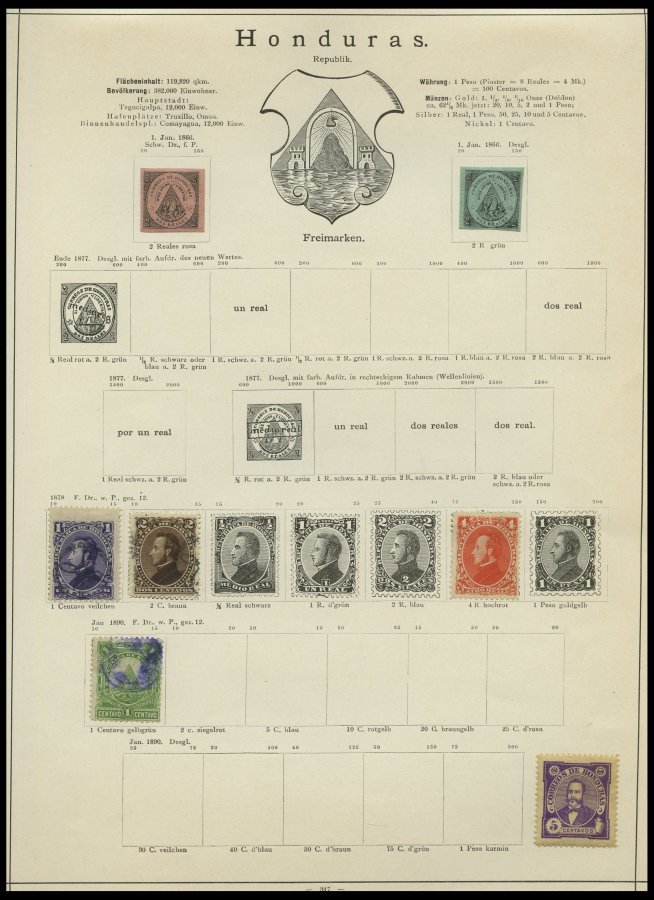 SLG. ÜBERSEE *,o,Brief , 1866-89, Alter Kleiner Sammlungsteil Mittelamerika Von 88 Werten Und 2 Belegen (u.a. Halbierung - Otros & Sin Clasificación