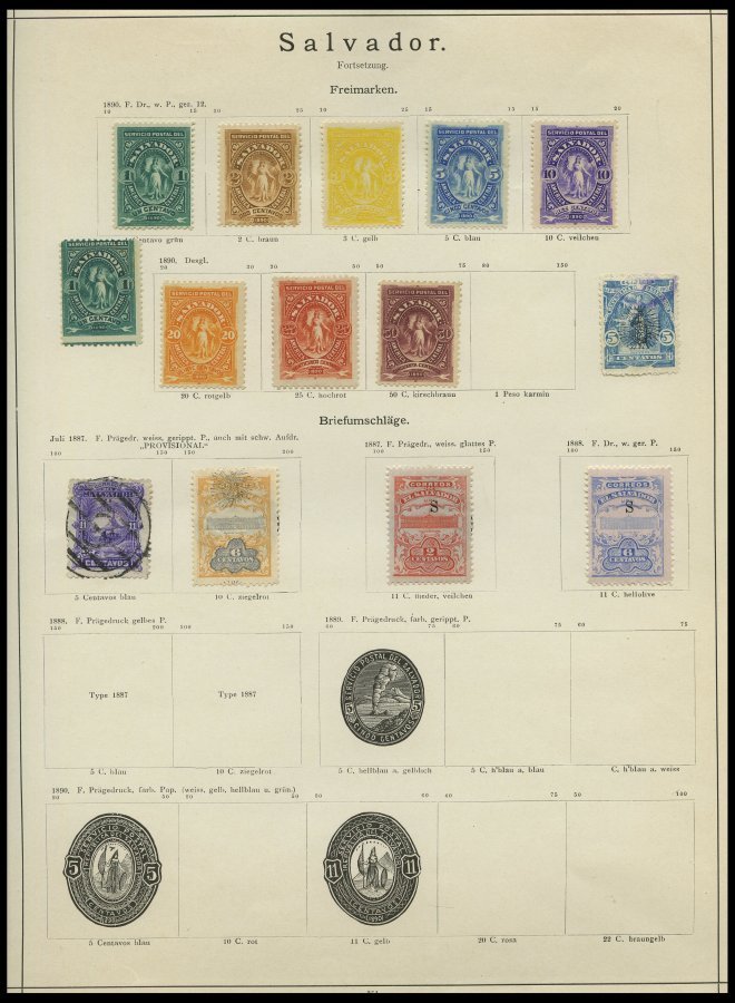 SLG. ÜBERSEE *,o,Brief , 1866-89, alter kleiner Sammlungsteil Mittelamerika von 88 Werten und 2 Belegen (u.a. Halbierung