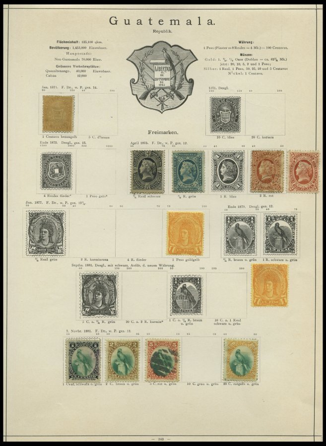 SLG. ÜBERSEE *,o,Brief , 1866-89, alter kleiner Sammlungsteil Mittelamerika von 88 Werten und 2 Belegen (u.a. Halbierung