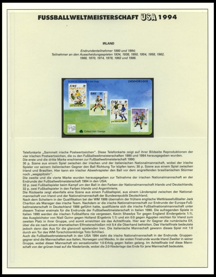 SPORT **,Brief , Fußball-Weltmeisterschaft USA 1994, In 2 Offiziellen Alben Der Dt. Sporthilfe Und Einem Leitzordner, Mi - Other & Unclassified