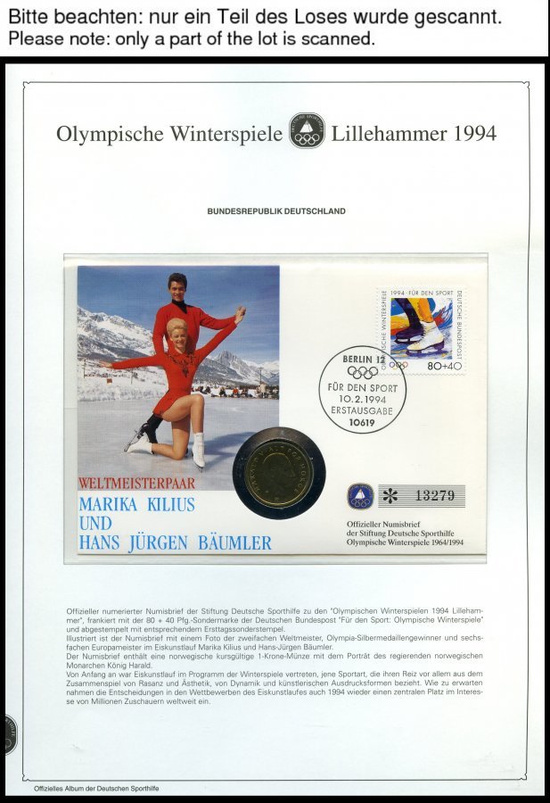 SPORT **,Brief , Olympische Winterspiele Lillehammer 1994, Offizielles Album Der Dt. Sporthilfe Mit Gezähnten Und Ungezä - Otros & Sin Clasificación