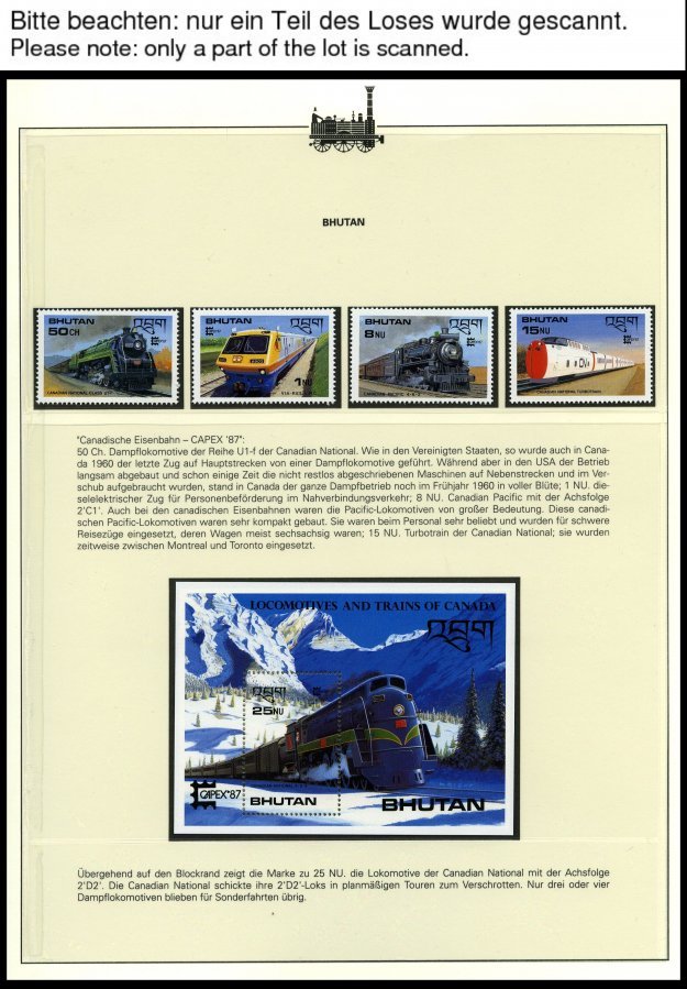 SONSTIGE MOTIVE **,Brief , Eisenbahn-Briefmarken auf Siegerseiten im Album und einem Leitzordner mit Einzelmarken, Block