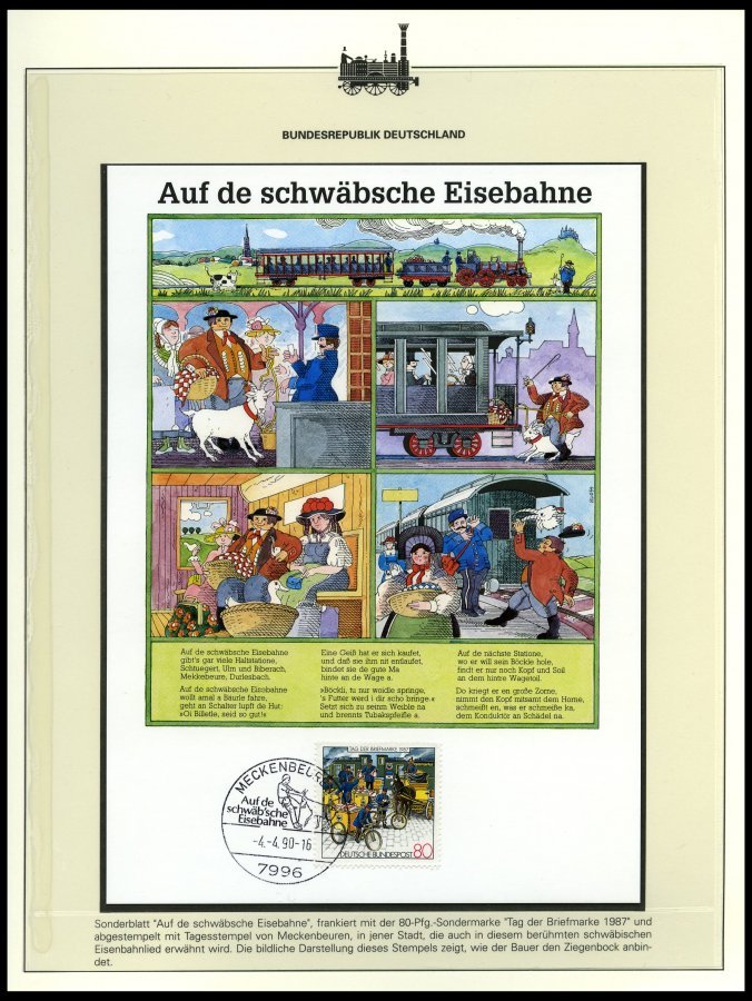 SONSTIGE MOTIVE **,Brief , Eisenbahn-Briefmarken auf Siegerseiten im Album und einem Leitzordner mit Einzelmarken, Block