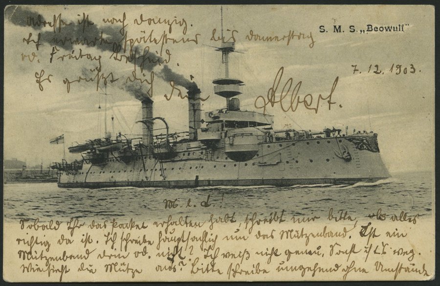 ALTE POSTKARTEN - SCHIFFE KAISERL. MARINE BIS 1918 S.M.S. Beowull, Gebrauchte Karte Von 1903 Aus Kiel - Guerra