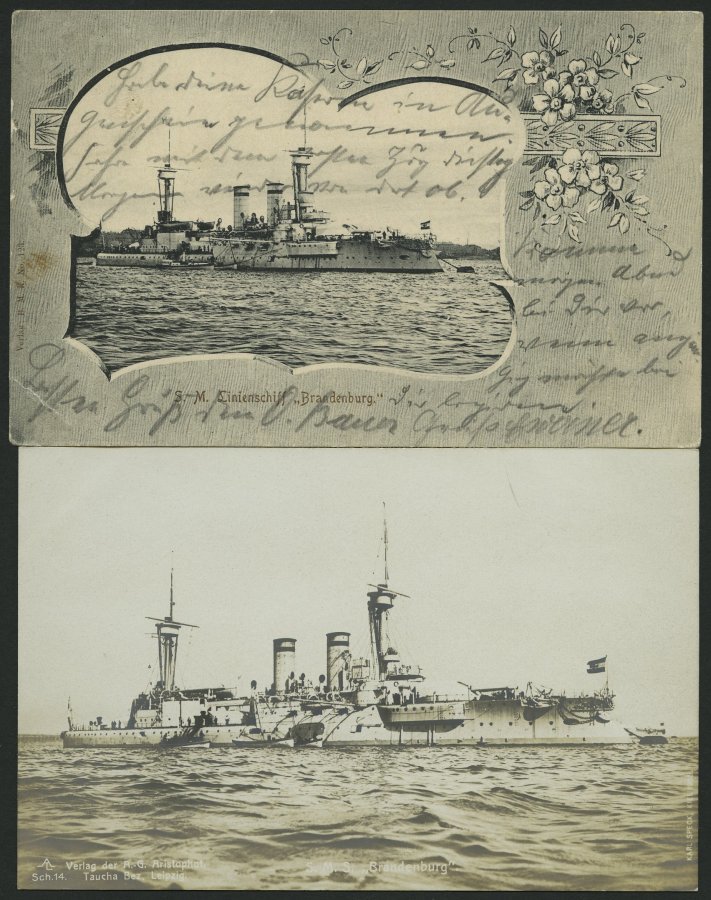 ALTE POSTKARTEN - SCHIFFE KAISERL. MARINE BIS 1918 S.M.S. Brandenburg, 2 Ungebrauchte Karten - Guerra