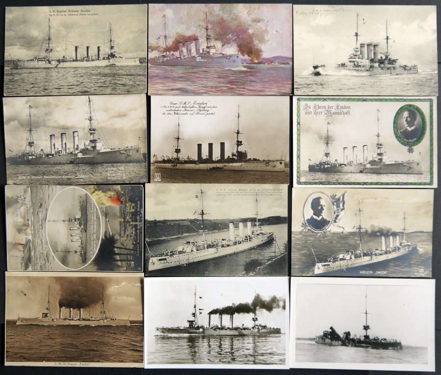 ALTE POSTKARTEN - SCHIFFE KAISERL. MARINE BIS 1918 S.M.S. Emden, 13 Karten, Dabei 2 Feldpostkarten Und Eine Künstlerkart - Warships