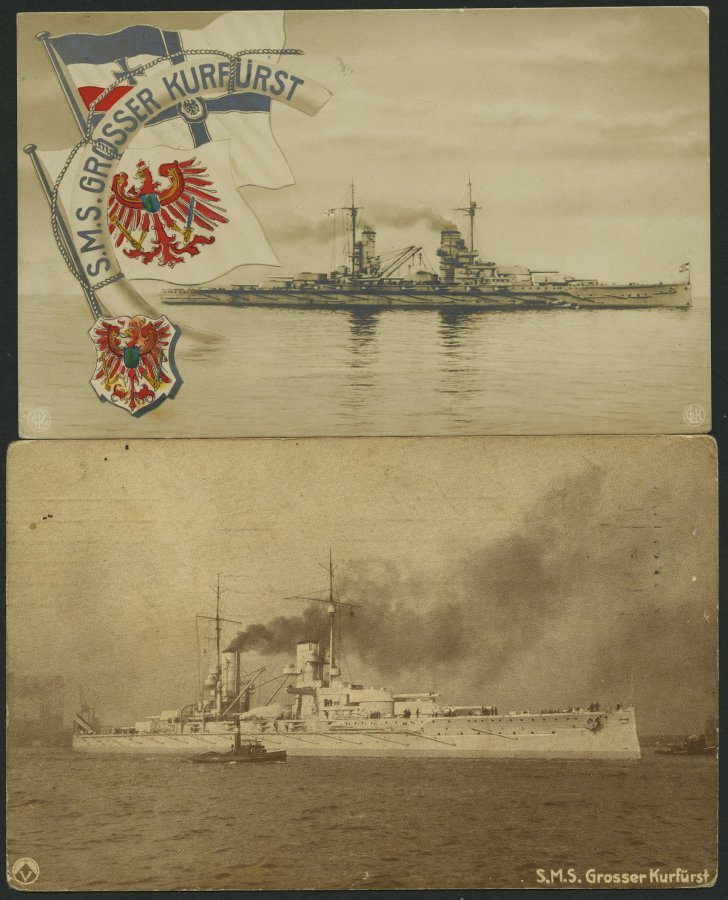 ALTE POSTKARTEN - SCHIFFE KAISERL. MARINE BIS 1918 S.M.S. Großer Kurfürst, 2 Feldpostkarten - Warships