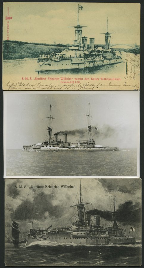 ALTE POSTKARTEN - SCHIFFE KAISERL. MARINE S.M.S. Kurfürst Friedrich Wilhelm, 3 Karten, Dabei 2 Gebrauchte - Warships