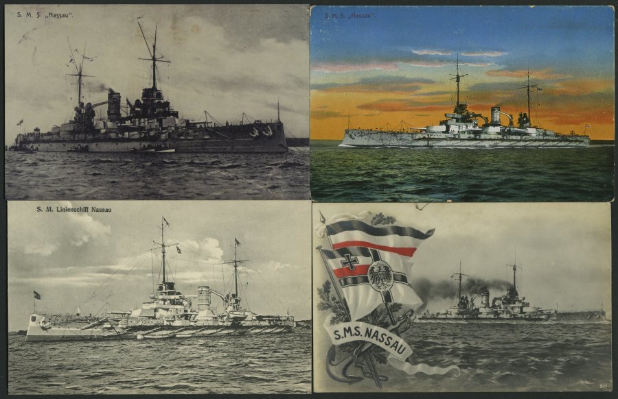 ALTE POSTKARTEN - SCHIFFE KAISERL. MARINE BIS 1918 S.M.S. Nassau, 4 Ungebrauchte Karten - Warships