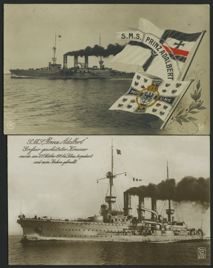 ALTE POSTKARTEN - SCHIFFE KAISERL. MARINE BIS 1918 S.M.S. Prinz Adelbert, 2 Karten - Warships