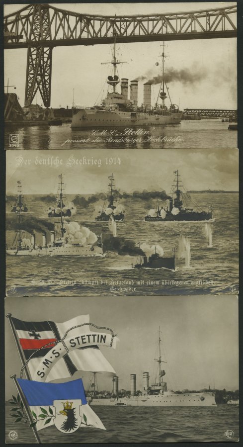 ALTE POSTKARTEN - SCHIFFE KAISERL. MARINE S.M.S. Stettin, 4 Karten, Eine Gebraucht - Warships