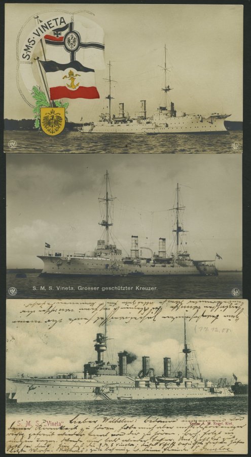 ALTE POSTKARTEN - SCHIFFE KAISERL. MARINE S.M.S. Vineta, 3 Karten, 2 Gebrauchte - Warships