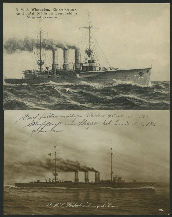 ALTE POSTKARTEN - SCHIFFE KAISERL. MARINE S.M.S. Wiesbaden, 2 Ungebrauchte Karten - Warships