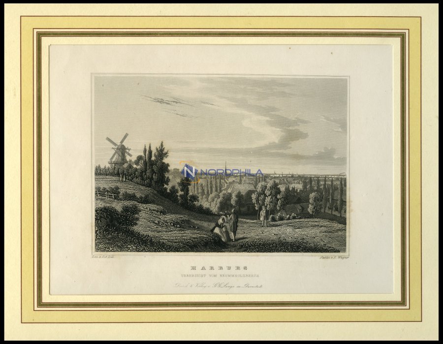HAMBURG-HARBURG, Gesamtansicht Vom Krummholzberg, Stahlstich Von Lill/Wagner Um 1840 - Litografía