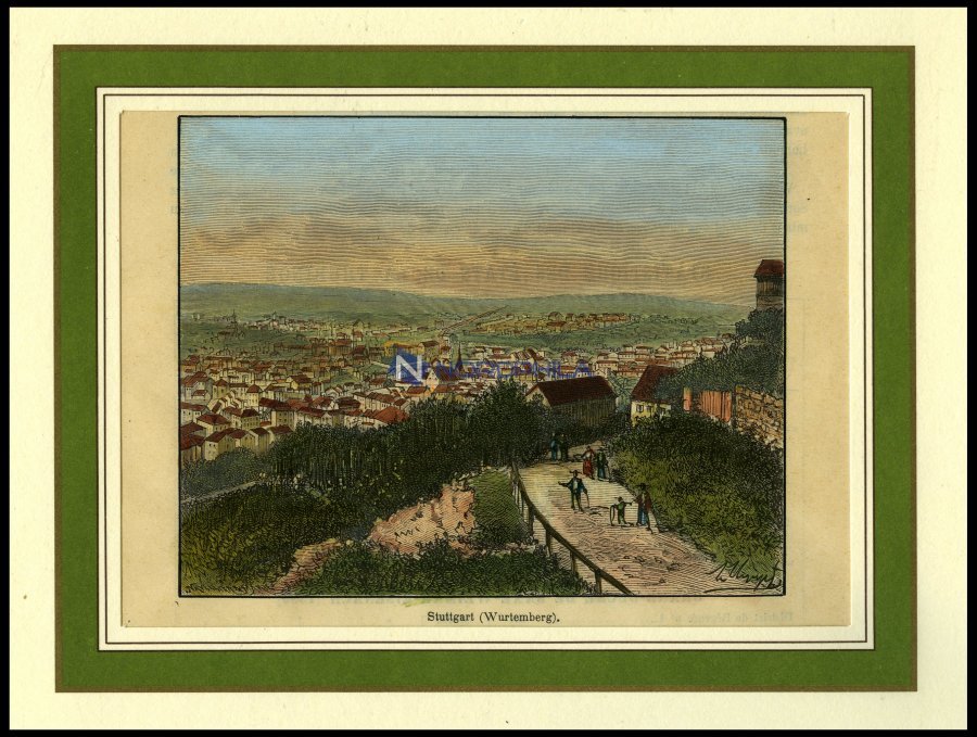 STUTTGART, Gesamtansicht, Kolorierter Holzstich Von Clerget Um 1880 - Lithographies