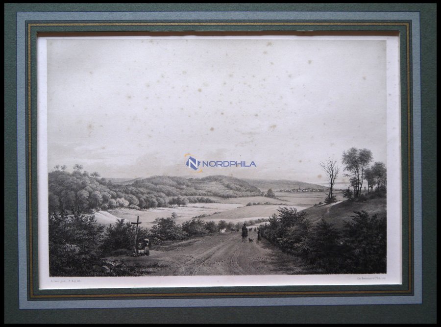 APENRADE (Aabenraa), Gesamtansicht Aus Der Ferne Aus Einem Waldweg Heraus, Lithographie Mit Tonplatte Von Alexander Nay - Lithographies