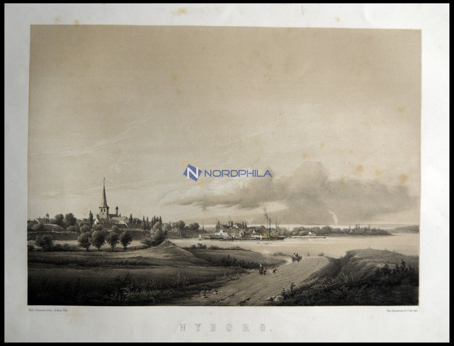 NYBORG (Nyborg), Gesamtansicht, Lithographie Mit Tonplatte Von Alexander Nay Nach Wilhelm Petersen Bei Emil Baerentzen, - Lithographies