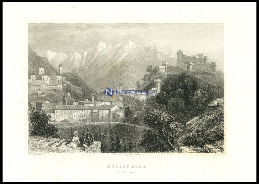 BELLINZONA, Teilansicht, Stahlstich Von Bartlett/Smith, 1836 - Lithographies