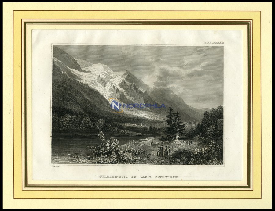 CHAMOUNY, Gesamtansicht, Blick In Das Tal, Stahlstich Von B.I.um 1840 - Litografía