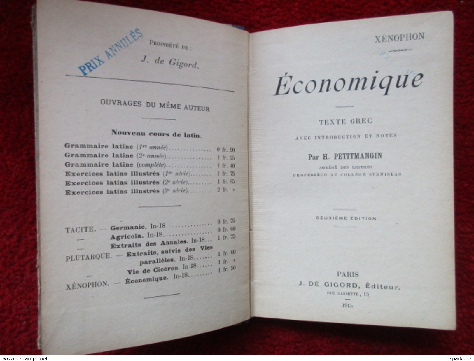 Economique "Texte Grec" (H. Petitmangin) éditions J. De Gigord De 1915 - Autres & Non Classés