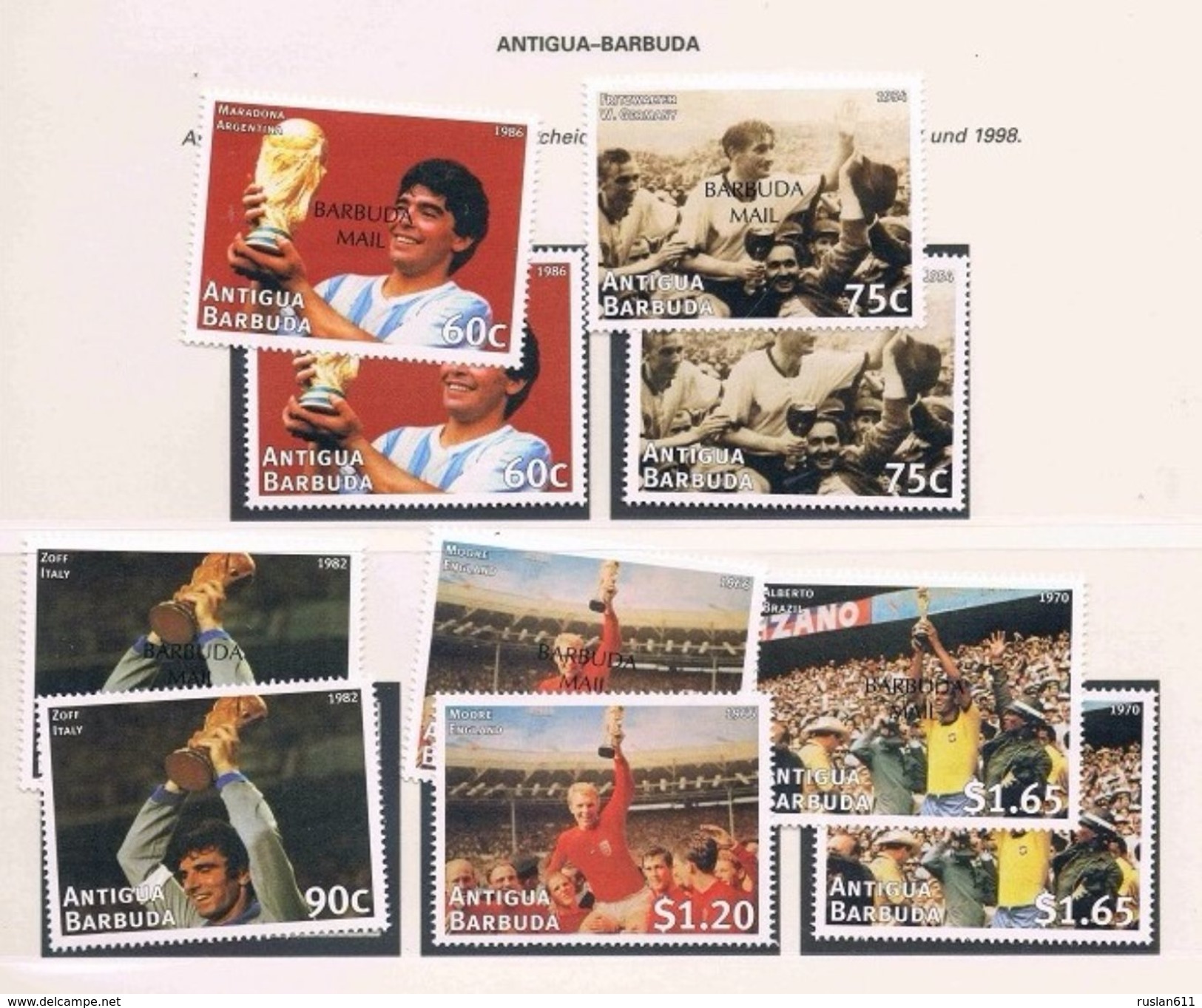 Soccer Football Antigua Barbuda #2589/94 + Bl 376 Barbuda Mail #2055/60 + Bl 296 1998 World Cup France MNH ** 2 Scans - 1998 – Francia